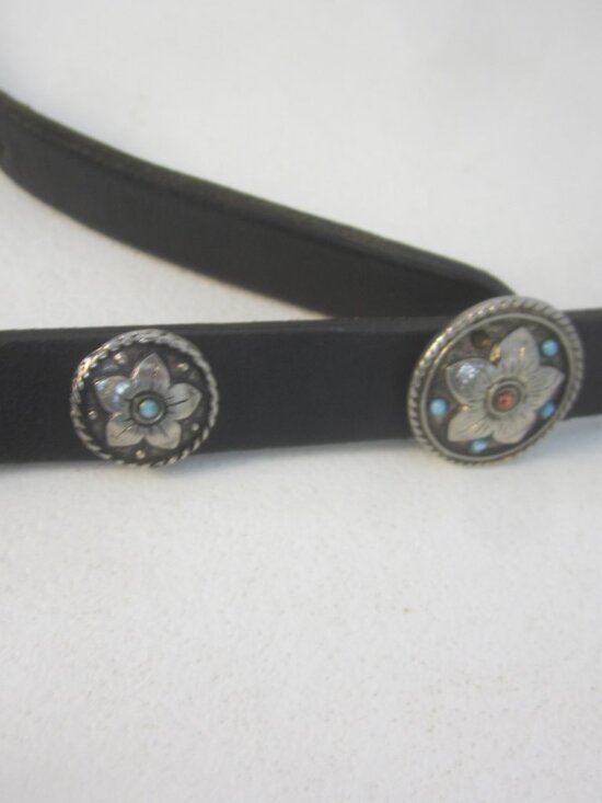 Vtg Abel Belt Women M Black Leather Silver Blue Beads Southwestern Italy 30 - 33